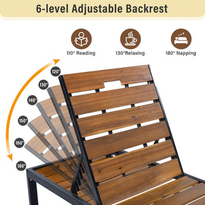 English Elm Outdoor Acacia Wood Slat Chaise Lounge with Powder Coated Frame for Patio Resort Black+Natural N719P383161B