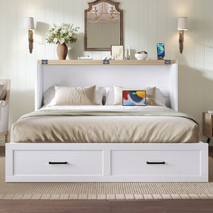 English Elm Murphy Full-Size Cabinet Bed with Built-In Charging Station, Storage Drawer & 700lb Capacity Comfort White 57.25 L x 27 W x 6 H N733S293997W