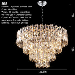English Elm Chrome French Empire Chandelier with K9 Crystals 21 Light Dining Room Fixture W2869P476456