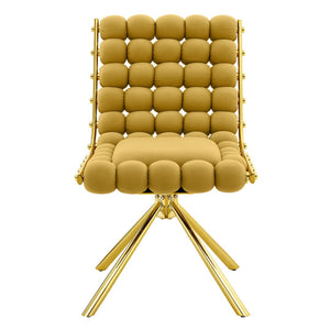 English Elm Set of 2 Dutch Velvet Bubble Backrest Dining Chairs with Sculptural Tufted Design Gold,Yellow W3875P370841