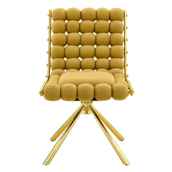 English Elm Set of 2 Dutch Velvet Bubble Backrest Dining Chairs with Sculptural Tufted Design Gold,Yellow W3875P370841