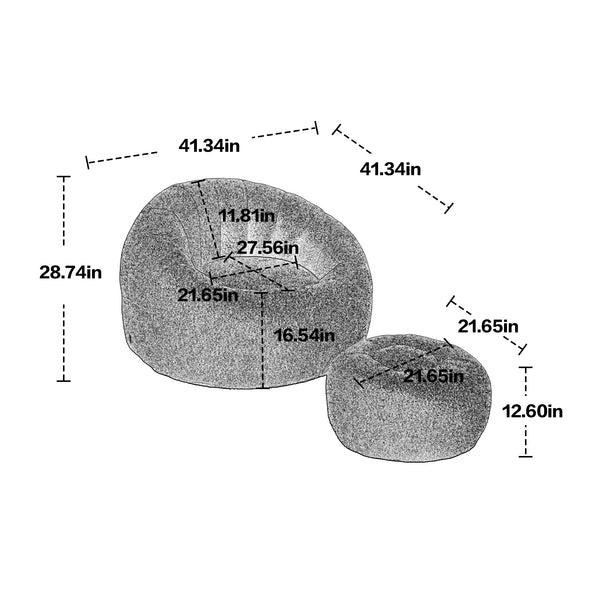 English Elm COOLMORE Extra Large Round Chenille Bean Bag Chair with Deep Seat, High-Density Supportive Sponge Comfort Beige W1539P265261