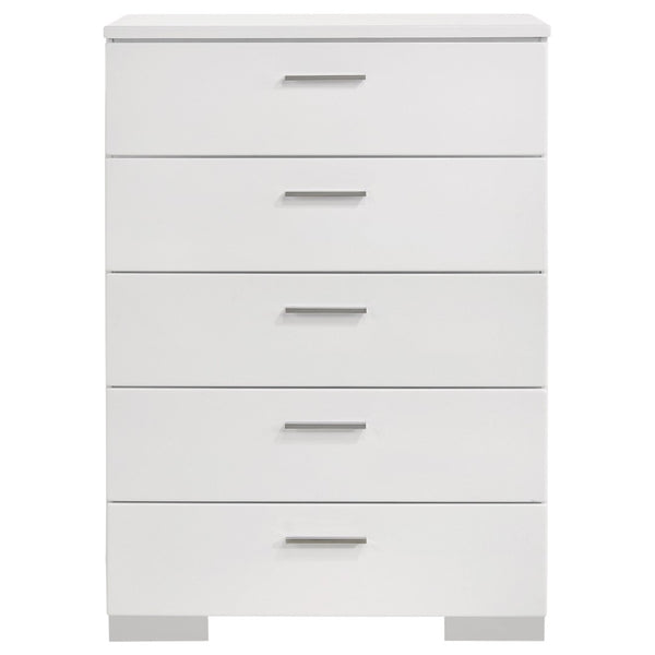 English Elm Dulcey California King Bedroom Set with Led Headboard and High Gloss White Lacquer Finish B062S01787