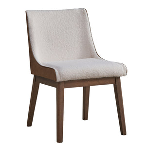 English Elm White White and Brown Side Chair Set of 2 — Bouclé & Velvet Upholstery, Bent Wood Legs, Walnut Finish, Luxe Comfort B062P209258