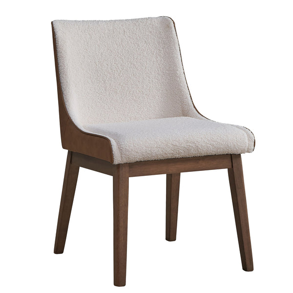 English Elm White White and Brown Side Chair Set of 2 — Bouclé & Velvet Upholstery, Bent Wood Legs, Walnut Finish, Luxe Comfort B062P209258