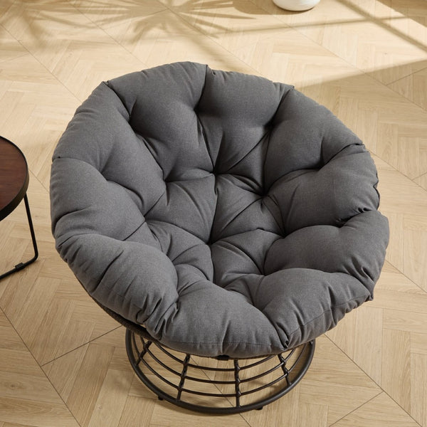 English Elm Comfortable Rattan Papasan Swivel Chair Overstuffed Cushion Bohemian Lounge Seating W640P443551