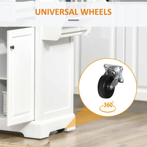 English Elm HOMCOM Stainless Steel Top Rolling Kitchen Island Cart with Drawers, Spice Rack, Cabinets, White W2225P200673