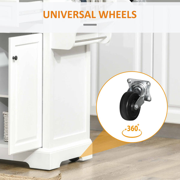 English Elm HOMCOM Stainless Steel Top Rolling Kitchen Island Cart with Drawers, Spice Rack, Cabinets, White W2225P200673