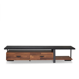 English Elm Walnut 2-Drawer TV Stand 67" with Shelf & Open Compartments, Metal Black Frame, Durable Powder Coat B062P215423