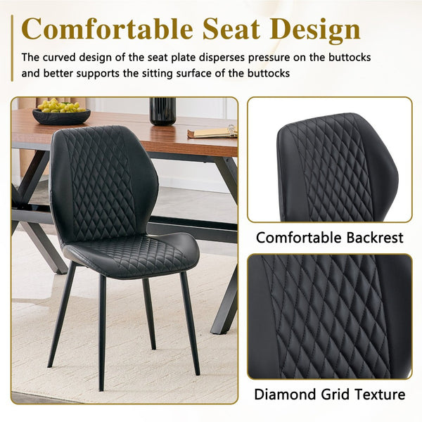 English Elm 4-piece Diamond Quilted Upholstered Dining Chair Set with Sleek Black Metal Legs Black W1151P458009