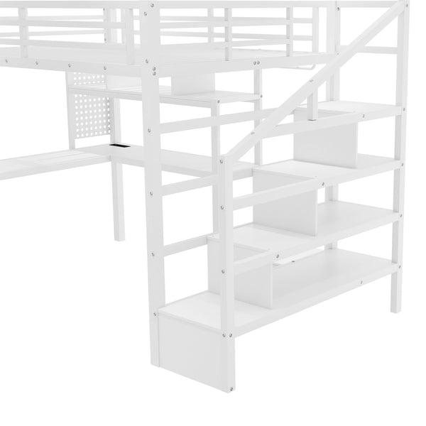 English Elm Full Size Loft Bed With Integrated Led, Workspace & Storage, Stylish Metal Frame For Kids' Rooms W2593S00018