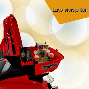 English Elm 12v Kids Electric Ride on Motorcycle with Led Lights Bluetooth Music and Storage Trunk Red W1760P237297