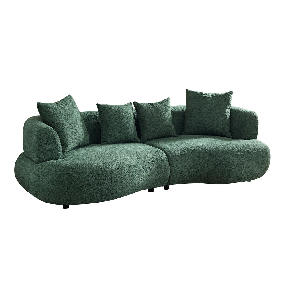 English Elm 102.36 Mid Century Curved Sectional Sofa — Plush Bouclé Upholstery, 4-Seat Compact Living Room Comfort Green W2582S00150