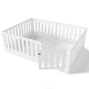 English Elm Queen Solid Pine Montessori Floor Bed for Kids with House Frame and Built-in Door Light White W5305P420638
