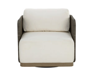 Sunpan Ravenna Swivel Armchair - Durable Outdoor Comfort with Teak Wood Base & UV-Resistant Cushions