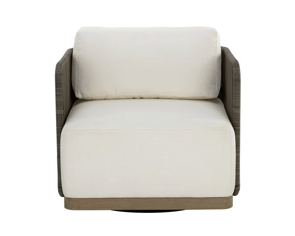 Sunpan Ravenna Swivel Armchair - Durable Outdoor Comfort with Teak Wood Base & UV-Resistant Cushions