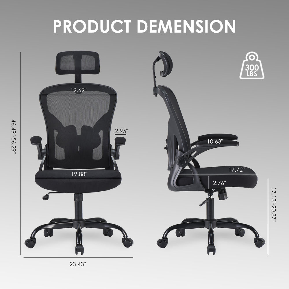 English Elm Ergonomic Office Chair - Adjustable Headrest & Lumbar Support For Home Office Comfort, Black Mesh Design T3623P380912
