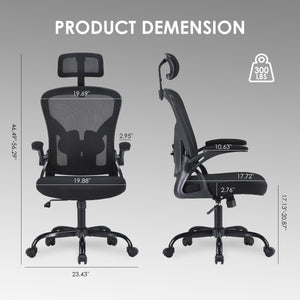 English Elm Ergonomic Office Chair - Adjustable Headrest & Lumbar Support For Home Office Comfort, Black Mesh Design T3623P380912