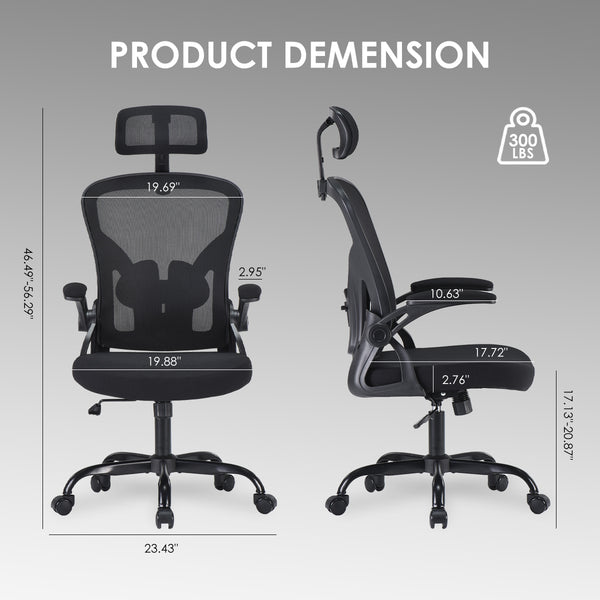 English Elm Ergonomic Office Chair - Adjustable Headrest & Lumbar Support For Home Office Comfort, Black Mesh Design T3623P380912