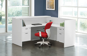 OSP Home Furnishings Napa Reception Station Commercial Grade Front Desk with Integrated Storage for Lobbies White NAPWHT-TYP19