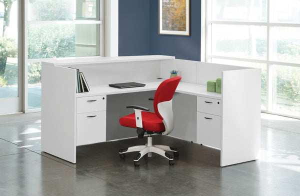 OSP Home Furnishings Napa Reception Station Commercial Grade Front Desk with Integrated Storage for Lobbies White NAPWHT-TYP19