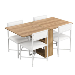 English Elm Topmax Extendable 5 Piece Dining Set with Pu Leather Chairs and Under Table Storage SP000082AAK