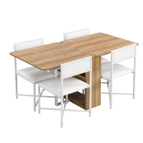 English Elm Topmax Extendable 5 Piece Dining Set with Pu Leather Chairs and Under Table Storage SP000082AAK