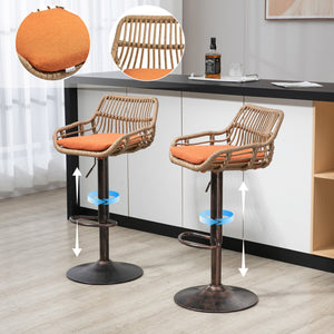 English Elm Modern Swivel Bar Stools Set of 2 Adjustable Counter Height Chairs with Linen Seat Vintage Gold Frame Orange W39594824