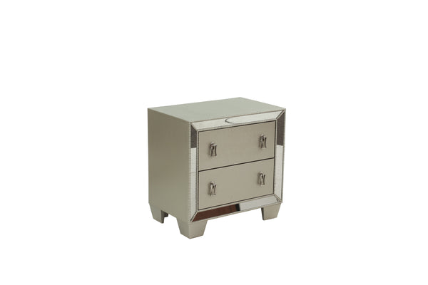 English Elm Traditional Silver Finish Antique 2-Drawer Nightstand with Mirror Accent, Spacious Bedside Table 26"x17"x26" B011P395077