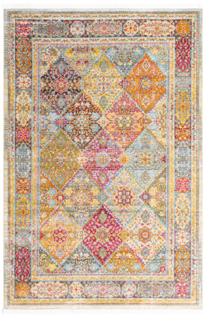 Unique Loom Baracoa Marta Machine Made Border Rug Multi, Burgundy/Gold/Orange/Red/Pink/Blue/Light Blue 6' 0" x 9' 0"