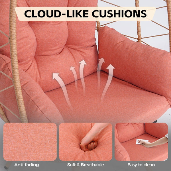 English Elm Oversized Swivel Rattan Egg Chair with Plush Cushions for Patio or Indoor Lounging T5880P501005
