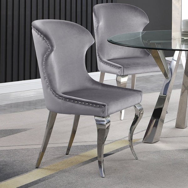 English Elm Daphne Velvet Wingback Dining Chairs with Nailhead Trim and Cabriole Legs Set of 2 B062S01463