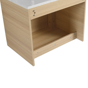 English Elm 60'' Wall-Mounted Bathroom Vanity With Ceramic Art Sink & Soft-Close Door For Modern Elegance W999S00472
