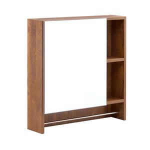 English Elm Bathroom Walnut Mirror Cabinet Wall Mounted with 4 Compartments, Towel Rack, HD Mirror, Moisture-Resistant W3226P325706