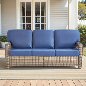 English Elm 75.2" Outdoor Pe Rattan Patio Sofa with T-back Cushions and Thick Foam Support T3773P418417
