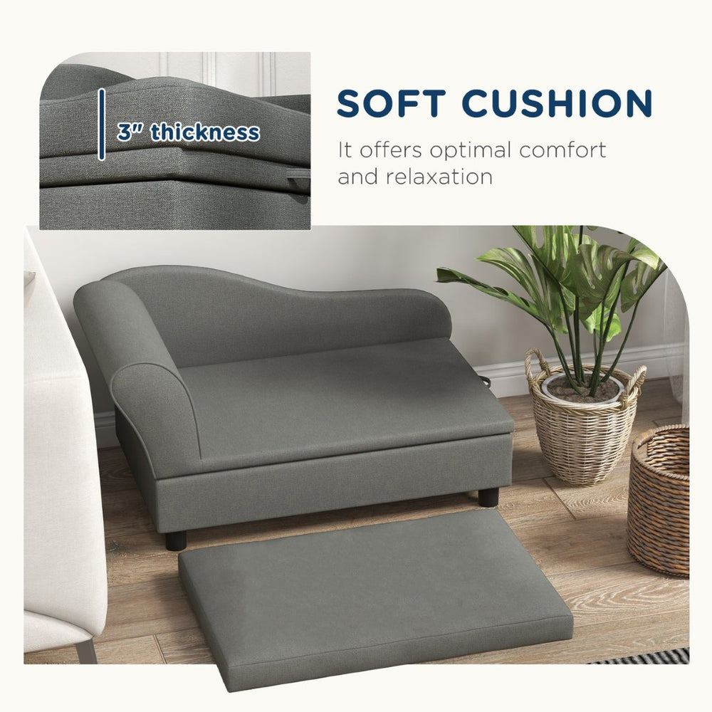 English Elm Pet Sofa with Lift Top Storage Tufted Flannel Cushion Eucalyptus Wood Frame T3971P406638