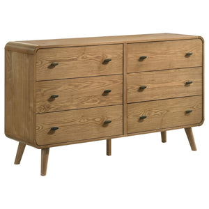 English Elm Winston Six Drawer Mid-century Dresser with Walnut Veneer Finish and Tapered Legs Light Ash B062P451714