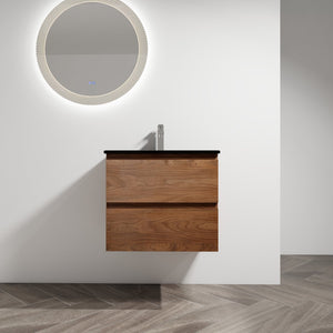 English Elm 24" Wall-Mounted Bathroom Vanity With Black Ceramic Sink & 2 Soft-Close Drawers For Stylish Storage W999S00193