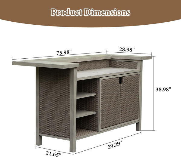 English Elm Patio All-Aluminum PE Wicker Bar Table with Umbrella Hole, Gas Tank Support & Spacious Storage, Beige W1859S00170