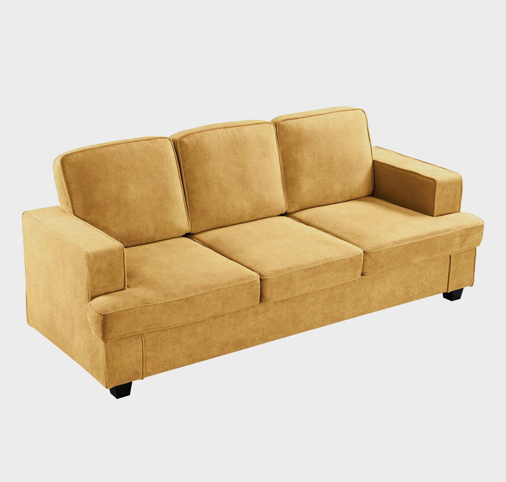 English Elm Modern Velvet Sofa Luxurious 3-Seater Couch with Deep Seating, High-Density Foam, Loose Back Cushions, Wide Arms, Stylish Living Room Centerpiece Mustard yellow B2735P292327