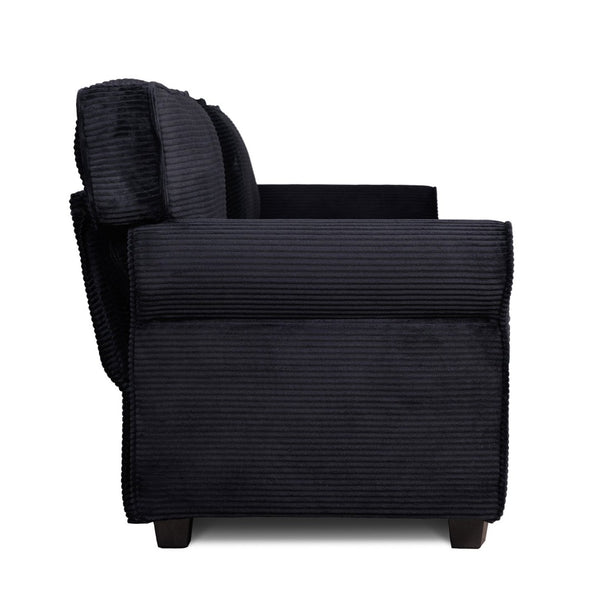 English Elm 94" Corduroy Three Seater Sofa Deep Cushioned Solid Wood Frame Modern Living Room Couch Black W2715S00008