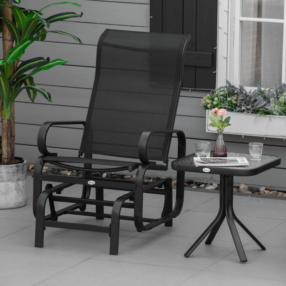 English Elm Outsunny Steel Frame Outdoor Glider Chair with Sling Mesh Seat for Patio Backyard W2225P174335