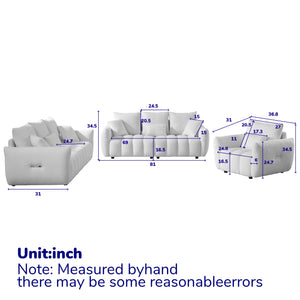 English Elm 1 Seater Modern Lounge Chair Sofa with Teddy Fleece, Wooden Frame, 7 Cushions, Sturdy 250lb Seats Beige W1193S00166