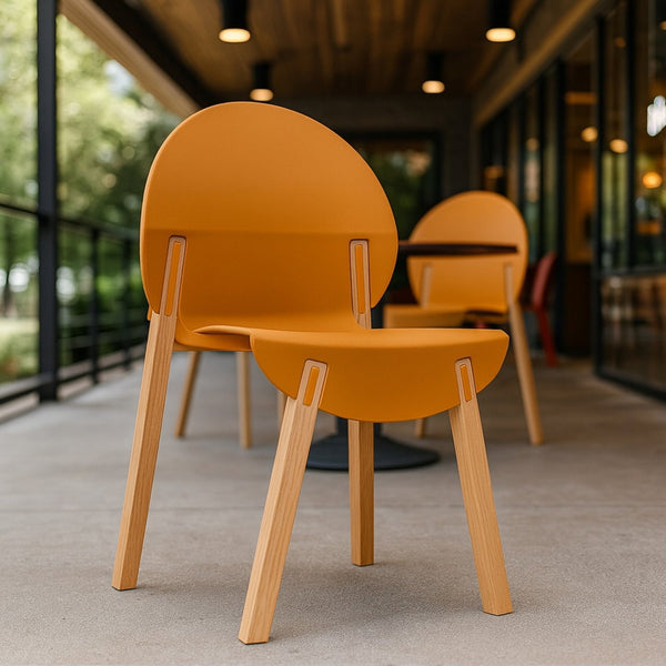 English Elm 4-PackTropical Orange Chairs with Solid Red Oak Legs, Ergonomic PP Seat, 330lb Strength, Easy-Clean W3450P322871