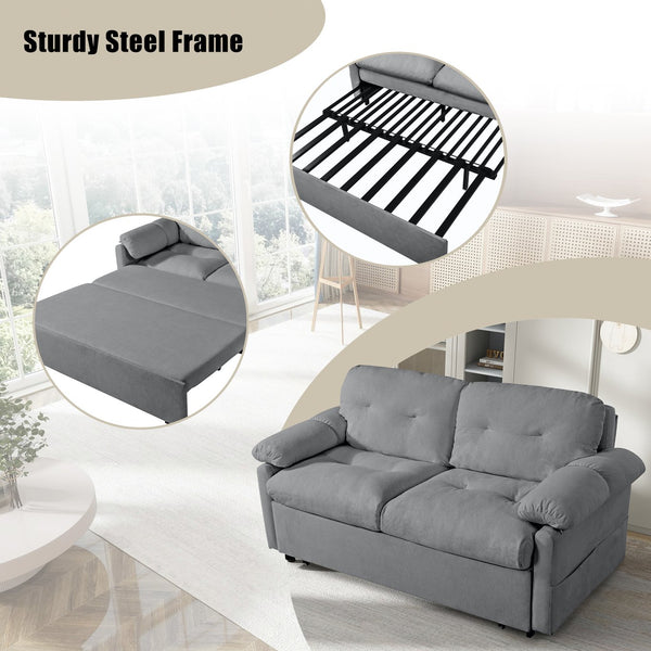 English Elm Convertible Pull Out Sofa Bed Queen Size with Steel Frame, Dual Armrests, Chenille Sleeper Couch with Storage and Casters Grey W3163P269700