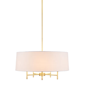 JLA Home Hampton Hill - Presidio Gold-Brass 5-Light Dimmable Chandelier with White Tapered Drum Shade, Adjustable 62.5" MPS150-0067