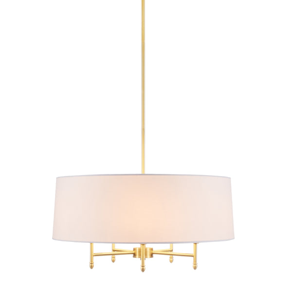 JLA Home Hampton Hill - Presidio Gold-Brass 5-Light Dimmable Chandelier with White Tapered Drum Shade, Adjustable 62.5" MPS150-0067