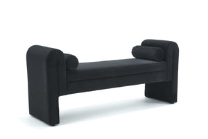 English Elm 60-inch Velvet Storage Bench Upholstered Seat with Hidden Compartment for Bedroom Entryway Black W2795P429886
