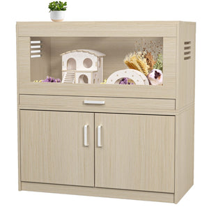 English Elm Guinea Pig Solid Wood Habitat with Acrylic View Panel and Built in Storage Cabinet W1850P168639