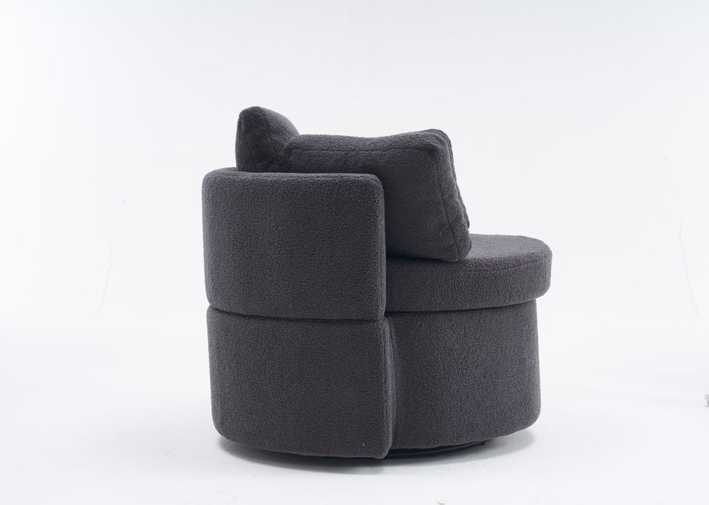 English Elm 029-Teddy Plush Teddy Fabric Swivel Storage Chair with Back Cushion, 360° Rotating Cozy Lounge Seat Dark Gray W527P166246
